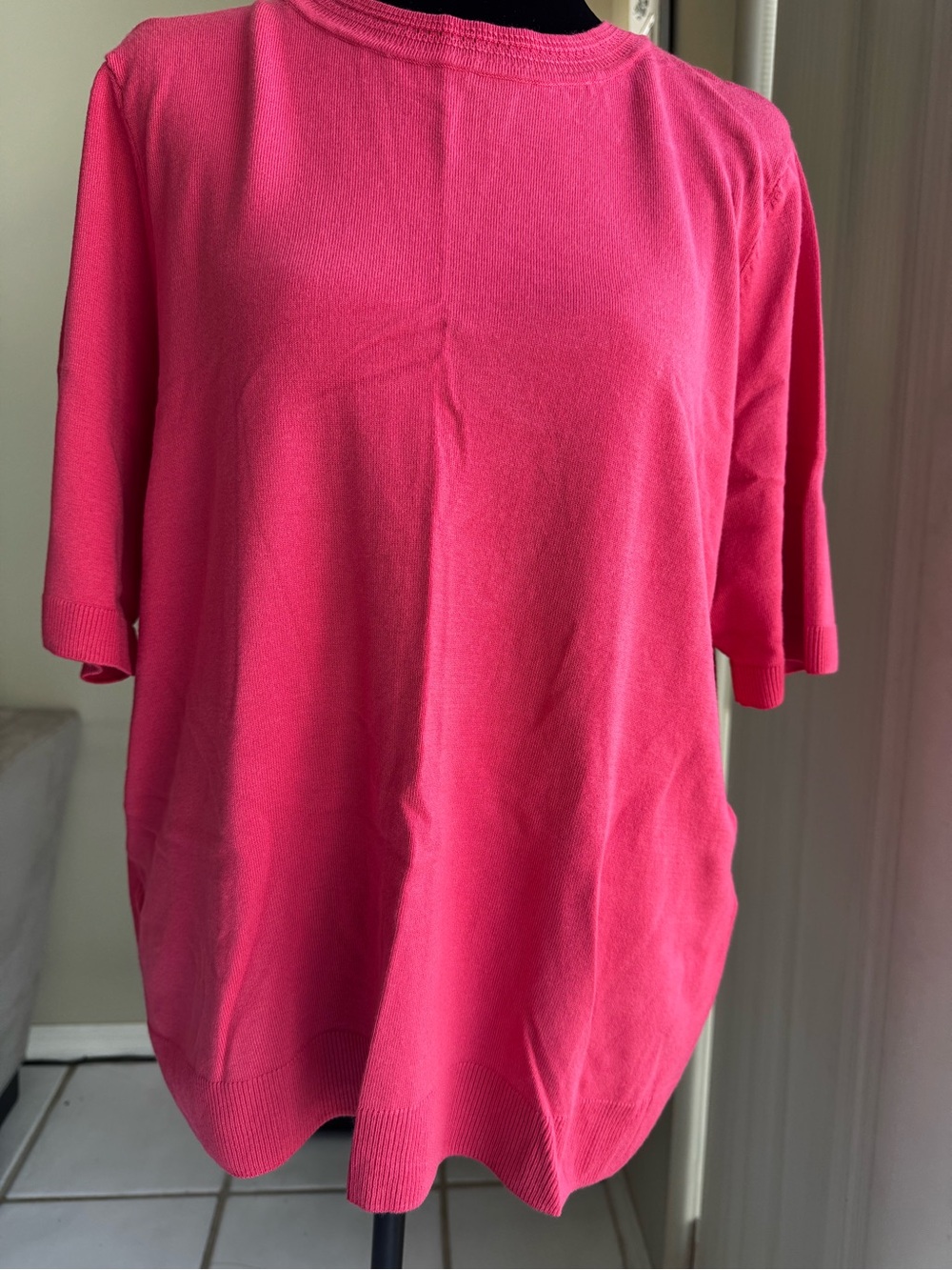 Chico's Raspberry Pink Crewneck Sweater Short Sleeve Knit Pullover Size L (2)